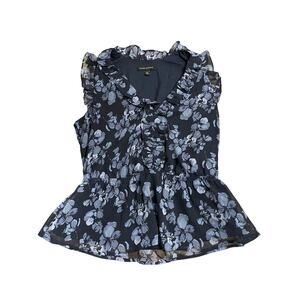 Banana Republic Navy Floral Flutter Peplum Top Women's XS
